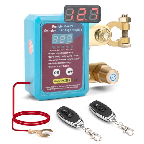 12V Drahtloser Ferngesteuerter Auto Batterie Trennschalter, 12V 240A Remote Batterietrennschalter mit Fernbedienung Kill Switch, Funkschalter 12V mit Voltmeter für Auto Traktor Motorrad RV ATV Boot von VIXKPIRR