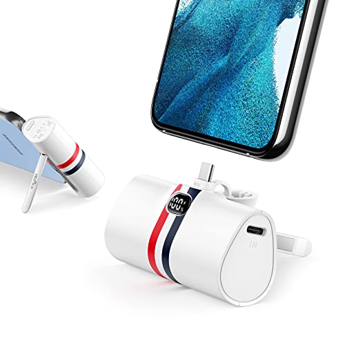 Power Bank USB C 5000mAh, Mini tragbares Ladegerät 20W PD Schnellladung, VIYISI kabellose Powerbank mit LED Display & Ständer kompatibel mit iPhone 15/Samsung S23 S22/Xiaomi/Huawei/Oppo, usw (Weiß) von VIYISI