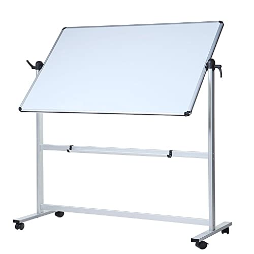 VIZ-PRO Doppelseitiges Magnetisches Drehbares Mobiles Whiteboard, Aluminiumrahmen & Ständer, W110xH75 cm von VIZ-PRO
