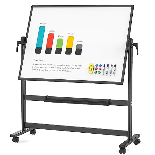 VIZ-PRO Doppelseitiges Magnetisches Mobiles Whiteboard, 120 x 90 cm, Schwarzer Aluminiumrahmen und Ständer von VIZ-PRO