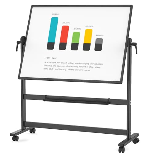 VIZ-PRO Doppelseitiges Magnetisches Mobiles Whiteboard, 120 x 90 cm, Schwarzer Aluminiumrahmen und Ständer von VIZ-PRO