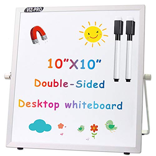 VIZ-PRO Kleines Desktop-Trockenlöschbrett 25 x 25 cm, Tragbare Magnetische Whiteboard-Staffelei für Büro, Schule, Zuhause mit 2 Markern von VIZ-PRO