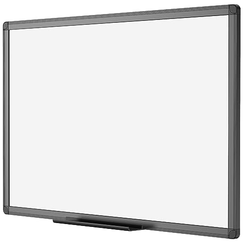 VIZ-PRO Magnetisches, trocken abwischbares Whiteboard 120 x 90 cm, trocken abwischbares Whiteboard mit schwarzem Aluminiumrahmen und Stiftablage von VIZ-PRO