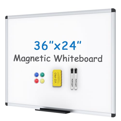 VIZ-PRO Magnetisches Whiteboard/Trockenabwischbares Board, 90 x 60 cm, inklusive 1 Radiergummi & 2 Marker & 4 Magneten von VIZ-PRO