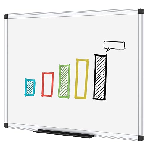 VIZ-PRO Whiteboard trocken abwischbar, 120 x 90 cm, trocken abwischbares Whiteboard mit silbernem Aluminiumrahmen und Stiftablage von VIZ-PRO