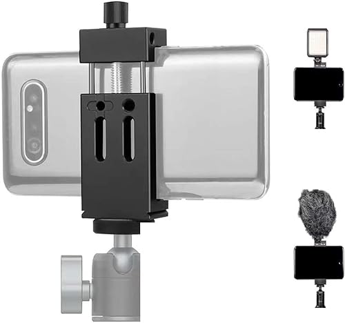 VIZEMO Handy-Stativhalterung, Kopf-Stativhalterung, Aluminium mit kaltem Schuh, 360° Handy-Ständer, Klemme für iPhone 13, 12, 11 Max Pro, iPhone, Mikrofon von VIZEMO