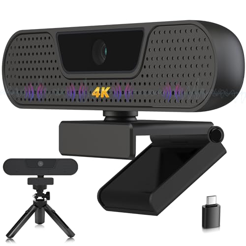 VIZOLINK Webcam 4K, HD 1080P Webcam für PC mit Mikrofon, Autofokus, Lichtkorrektur, 85°Sichtfeld, Datenschutzabdeckung, Plug&Play, für Mac, Laptop, Zoom, Skype, Teams, Videoanruf und Konferenz von VIZOLINK