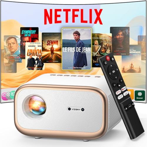 [Autofokus/Schlüsselstein] Mini Beamer mit WiFi und Bluetooth bidirektional, VIZONY Native 1080P 4K Projektor mit 50% Zoom/4P4D, vollständige Abdichtung, tragbarer Projektor 450ANSI Heimkino von VIZONY