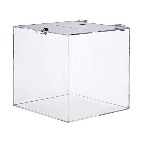 Spendenbox aus Acryl abschließbar / 300 x 300 mm/Acrylbox/Losbox/Einwurfbox/Aktionsbox/mit 2 Scharnieren und Schlüsseln von VKF Renzel GmbH