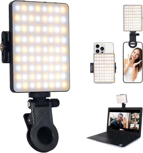VKH Selfie Licht mit Clip, 72 LED Videolicht Dimmbare 3000K-9900K 3 Lichtmodi Handy Licht, CRI 80+ Panel-Licht, Eingebauten Rechargeable Akkus für Phone, Tablet, Laptop, YouTube, TikTok von VKH