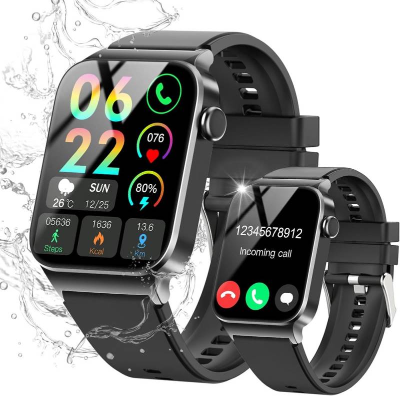 VKROBAG Damen's und Herren's Telefonfunktion IP68 Wasserdicht Fitness-Tracker Smartwatch (1,85 Zoll, Android/iOS), mit Schrittzähler Pulsmesser Schlafmonitor 100+ Sportmodi Timer von VKROBAG