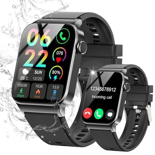 VKROBAG Smartwatch Damen Herren mit Telefonfunktion, 1.85" Zoll Touchscreen Fitnessuhr, 100+ Sportmodi, IP68 Wasserdicht Smart Watch mit Schrittzähler Pulsmesser Schlafmonitor für iOS Android von VKROBAG