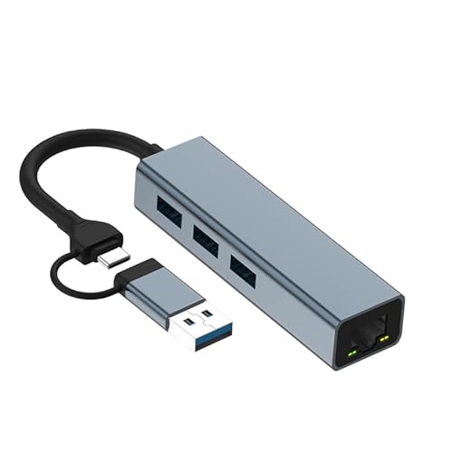 USB + Typ C 2-in-1 auf LAN-Port (Gigabit) + HUB Hub, USB C auf HDMI Hub, Ethernet, 3 x USB 3.0 SD/TF-Kartenleser, kompatibel mit USB-C-Laptops und anderen C (100 Mbit/s) von VKSG