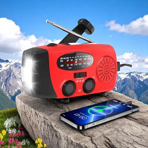 Solar- und Kurbelradio mit LED-Taschenlampe und Powerbank, 2000 mAh - AM/FM/NOAA, USB-Aufladung, wasserdicht für Überleben und Vorbereitung Solar- und Kurbelradio mit LED-Taschenlampe und Powerbank, 2000 mAh - AM/FM/NOAA, USB-Aufladung, wasserdicht für Überleben und Vorbereitung von VL Villore