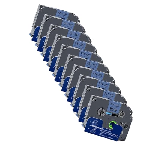 VMHPMLGV 12 mm laminiertes Klebeband kompatibel mit Tze231 Tze131 Tze631 Kompatibel mit PTH110 D450 5/10pk(10PK Black on Blue) von VMHPMLGV