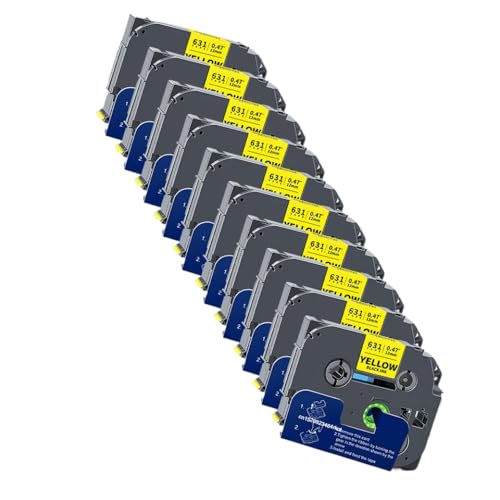 VMHPMLGV 12 mm laminiertes Klebeband kompatibel mit Tze231 Tze131 Tze631 Kompatibel mit PTH110 D450 5/10pk(10PK Black on Yellow) von VMHPMLGV