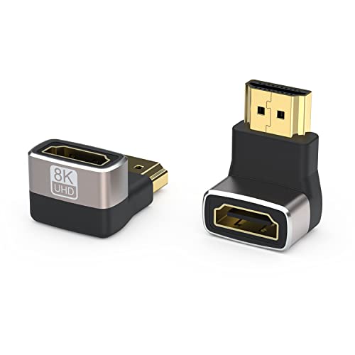 VMOJO 2er-Pack 8K-HDMI-Adapter, 90 Grad nach Oben gewinkelter, vergoldeter HDMI-Stecker auf Buchse, unterstützt 3D-8K-HDMI-Extender für TV-Stick Roku Stick Chromecast Xbox PS5 PS4 von VMOJO
