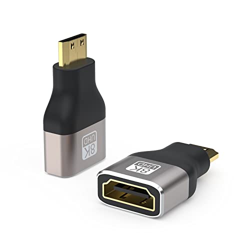 VMOJO 8K Mini HDMI Stecker auf HDMI Buchse Adapter, 48 Gbit/s, HDMI 2.1 Version Verlängerungsadapter Konvertierung für Laptop, Kamera, HDTV, Unterstützung 8K@60Hz/4K@144Hz (2 Pack) von VMOJO