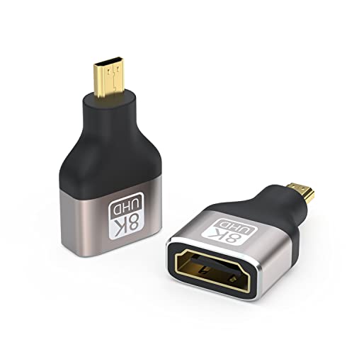 VMOJO 8k Micro HDMI Stecker auf Standard HDMI Buchse Adapter 2.1 Version Adapter für Kamera, Laptop, UltraHD, 3D, Konverterunterstützung 8K@60Hz, 4K@144Hz (2 Stück) von VMOJO