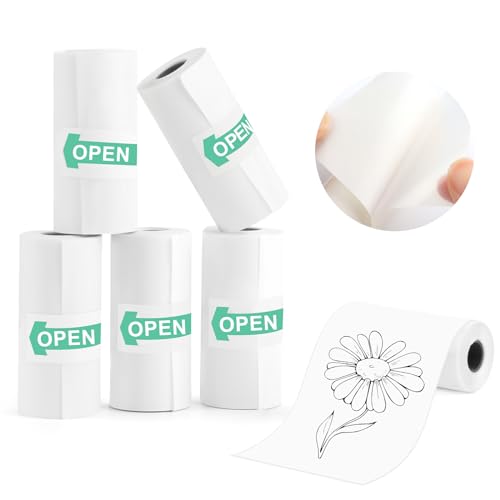 VMUTGA 5 Rollen Thermopapier, Transparent Mini Thermal Printer Papier Selbstklebend Thermo Drucker Papier Bedruckbarer Aufkleber für Kinder Sofortbildkameras Mini Mobiler Fotodrucker (55mm*25mm*3M) von VMUTGA