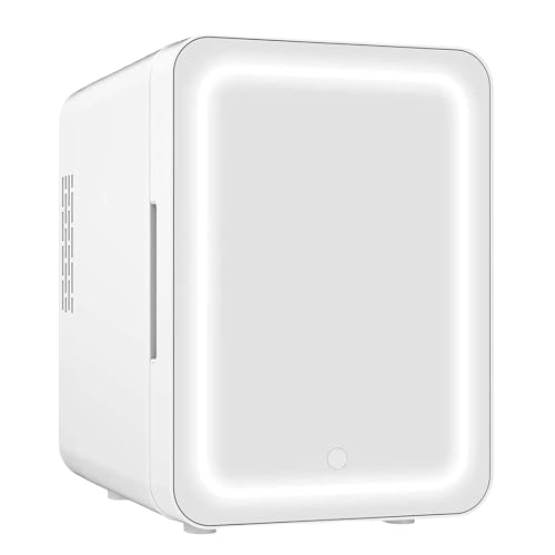 VNIMTI Kosmetik Kühlschrank 4 Liter, Tragbarer Mini Kühlschrank mit LED Spiegel, 12V/220V Klein Skincare Kühlschrank, Kühl und Heiß für Zimmer, Autos, Büros, Outdoor (Weiß - 4L) von VNIMTI