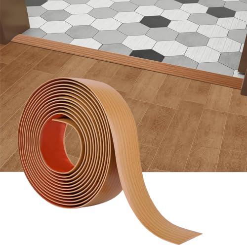 3 m Boden-Übergangsstreifen, abziehen und aufkleben, selbstklebende Vinyl-Boden-Übergangsstreifen, flache Trennstreifen zum Verbinden von Bodenspalten, Schwellenabdeckung (hellbraun) von VOAKZEF