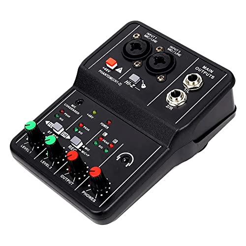 VOANZO Mini-Audio-Mixer für PC, USB-Mixer, 2-Kanal-Mixer, Mikrofon/Gitarre XLR + 6,35 mm, 3,5 mm Stereo, 48 V Phantomspeisung von VOANZO