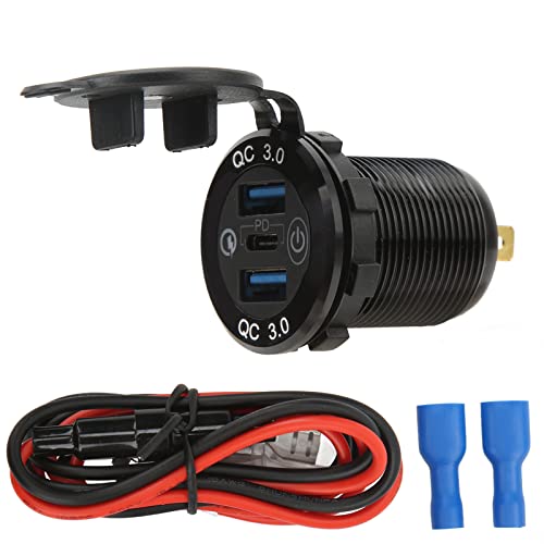 VOBOR USB Steckdose 12V mit Schalter,USB Einbaubuchse Wasserdicht mit LED-Voltmeter, Dual QC3.0 USB Steckdose 12V Wohnmobil,USB Adapter für Auto,Boote Und Marine,Motorrad,LKW von VOBOR