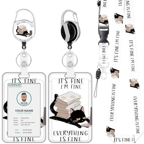 VOCHIC Ausweishalter mit Abreißband, schwarze Katze, einziehbar, robust und abnehmbar, Namensschild-Clips, I'm Fine Everything is Fine Schlüsselband für Ausweise, Krankenschwester, Lehrer, Büro, VOCHIC Ausweishalter mit Abreißband, schwarze Katze, einziehbar, robust und abnehmbar, Namensschild-Clips, I'm Fine Everything is Fine Schlüsselband für Ausweise, Krankenschwester, Lehrer, Büro, von VOCHIC