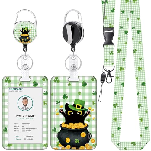 VOCHIC Schlüsselbänder für Ausweise, St. Patricks Day, Ausweishalter mit einziehbarem Spulenclip, schwarze Katze, Urlaubskarte, Namensschild, Umhängeband, vertikale Ausweis-Schutzhülle für Frauen VOCHIC Schlüsselbänder für Ausweise, St. Patricks Day, Ausweishalter mit einziehbarem Spulenclip, schwarze Katze, Urlaubskarte, Namensschild, Umhängeband, vertikale Ausweis-Schutzhülle für Frauen von VOCHIC