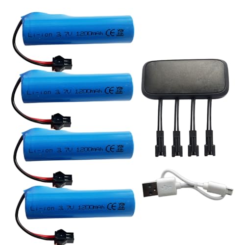 3.7V 1200mAh Lithium-Akku mit SM-2P Stecker und USB-Ladegerät für DE42 DE44 DE45 DE49 DE57 DE58 DE68 DE69 DE70 TB202 TM141 RC Auto, Fernbedienung, Roboter, Akrobatik (4 Stück) von VOCTI