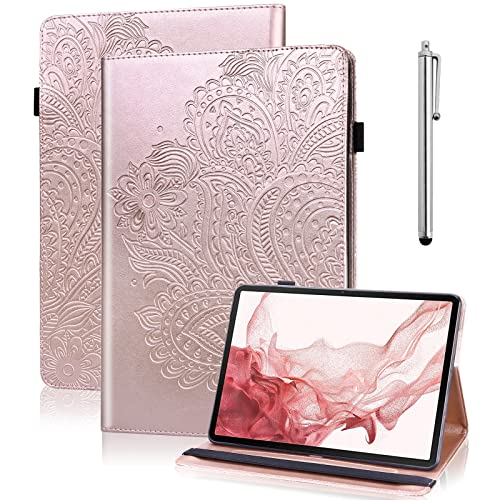 VODEFOX Hülle für Lenovo Tab M10 HD 2nd Gen 10.1 Zoll 2020 Hülle (TB-X306F/X306X), geprägtes Design Pfau Floral PU Leder Folio Flip Stand Case mit Kartenschlitze Gummiband für Tab M10 HD - Golden von VODEFOX