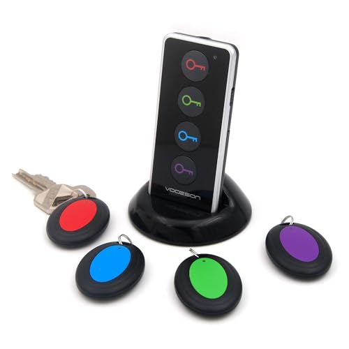 vodeson Schlüsselfinder Wireless Key Finder RF kabelloser Sachenfinder 1 Sender mit 4 Empfänger LED Taschenlampe Tonsignal Licht Lichtzeichen (Schwarz) von VODESON