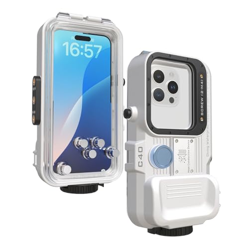VOEAIN Wasserdichte Tauchhülle für iPhone 16 Pro Max/16 Plus, 40 m, Unterwasser-wasserdichtes Fotografiegehäuse zum Surfen, Schnorcheln, schwimmend (M2), Weiß von VOEAIN