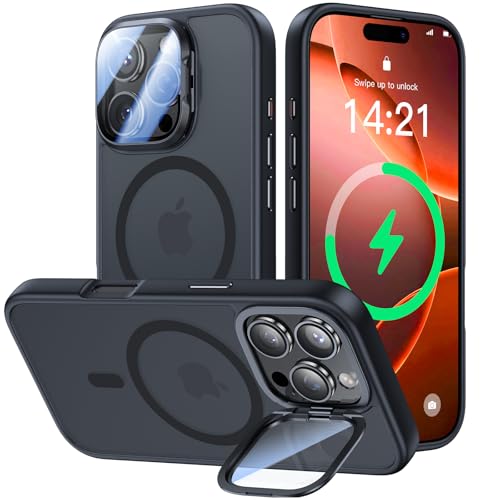 VOFATA Schutzhülle für iPhone 16 Pro, mit Standfunktion, passend für MagSafe, 9H-Kamera-Objektivschutz, mil-gradiger Schutz, durchscheinend, matt, magnetisch, Schwarz VOFATA Schutzhülle für iPhone 16 Pro, mit Standfunktion, passend für MagSafe, 9H-Kamera-Objektivschutz, mil-gradiger Schutz, durchscheinend, matt, magnetisch, Schwarz von VOFATA