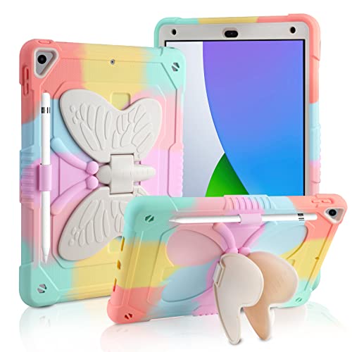 VOFOLEN Hülle für iPad 9/8/7 Generation mit Stifthalter Schmetterling Ständer für Kinder Mädchen Robuste Stoßfeste Cover Schutzhülle für iPad 9./8./7.Generation 10,2 Zoll 2021/2020/2019,Roségold von VOFOLEN