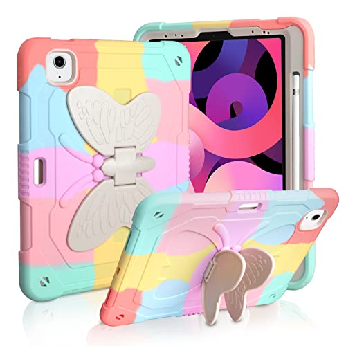 VOFOLEN Hülle für iPad Air 5/4 Generation 2022/2020 mit Stifthalter Schmetterling Ständer für Kinder Mädchen Robuste Stoßfeste Smart Case Cover Schutzhülle für iPad Pro 11 2018 10.9 Zoll,Roségold von Vofolen