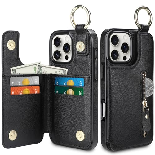 Vofolen für iPhone 16 pro max Hülle mit Kartenfach Wallet Leder Ring Magnetverschluss Handyhülle Klapphülle Hülle iPhone 16 pro max Stoßfeste Schutzhülle Case für iPhone 16 pro max(6.9 Zoll)-Schwarz von Vofolen