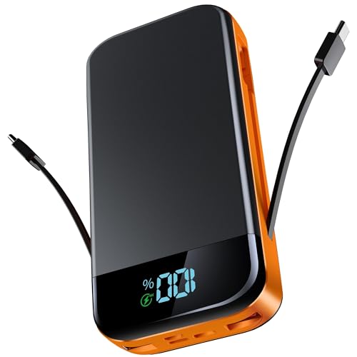 Power Bank 27000mAh PowerBank mit Kabel, Powerbank USB C 22.5W QC3.0 PD20W, Externer Handyakku Powerbank Schnellladefunktion LCD Display 3 Eingang 5 Ausgang Tragbares Ladegerät mit Smartphone von VOGHERB