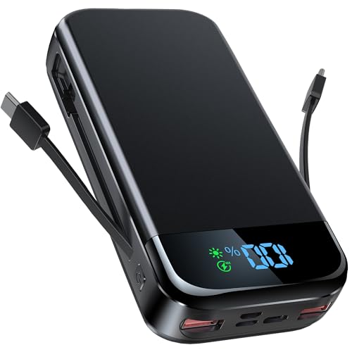 PowerBank 27000mAh Power Bank mit Kabel, Powerbank USB C 22.5W QC3.0 PD20W, Externer Handyakku Powerbank Schnellladefunktion LCD Display 3 Eingang 5 Ausgang Tragbares Ladegerät mit Phone von VOGHERB