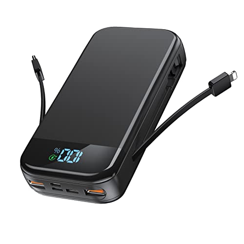 PowerBank 27000mAh Power Bank mit Kabel, Powerbank USB C 22.5W QC3.0 PD20W, Externer Handyakku Powerbank Schnellladefunktion LCD Display 3 Eingang 5 Ausgang Tragbares Ladegerät mit Phone von VOGHERB