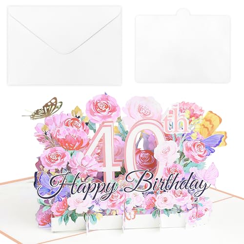 Karte zum 40. Geburtstag, 3D-Geburtstagsgrußkarte, Geburtstags-Pop-Up-Karte, Geburtstagskarten mit Umschlag und Notizkarte für Frauen, Freunde und Männer, Geburtstagsgeschenkkarte von VOGVOR