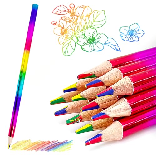 VOGVOR 12 Stück Regenbogenstifte, 4-in-1-Buntstifte, Holz-Buntstifte, vorgespitzte Buntstifte für Kinder zum Zeichnen, Malen, Skizzieren von VOGVOR