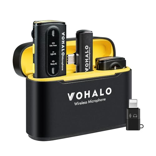 VOHALO Wireless Lavalier Mikrofon für iPhone iPad Android mit Ladekoffer 2.4G Dual 30 Stunden Spielzeit Professionelle Videoaufnahme Interview von VOHALO