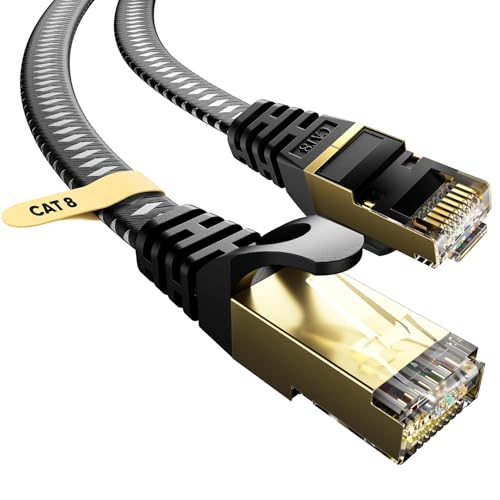 VOIETOLT Cat 8 Lan Kabel, Flaches 40Gbps/2000Mhz Netzwerkkabel Ethernet Kabel, S/FTP RJ45 Gigabit Geflecht Patchkabel (Braided, 1Meter) von VOIETOLT