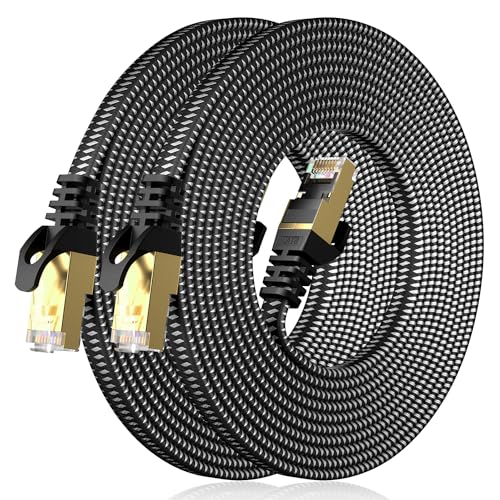 VOIETOLT Cat 8 Lan Kabel 3 Meter 2Pack, 40Gbps/2000Mhz Flaches Geflecht Netzwerkkabel Ethernet Kabel, S/FTP RJ45 Gigabit Patchkabel für PS4/5, für Modem, für Router von VOIETOLT