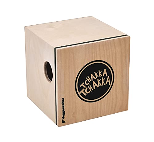 VOLT KazooJon Würfel Mini Cajon Bongo Kazoo Holz Schlagwerk Instrument (12 x 12 x 12 cm, Birke / Pinie, patentierte Schlagflächen, mit Dämpfungselement), Braun / Grün von VOLT by Voggenreiter