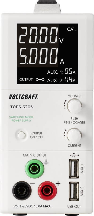 VOLTCRAFT Labornetzgerät, einstellbar TOPS-3205 1 - 20 V/DC 0.25 - 5 A 100 W OVP, schmale Bauform Anzahl Ausgänge 3 x (TOPS-3205) von VOLTCRAFT