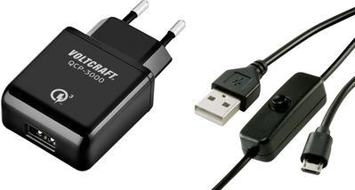 VOLTCRAFT QCP-3000 USM USB-Ladegerät Passend für: Raspberry Pi Ausgangsstrom (max.) 3000 mA 1 x USB 2.0 Stecker Micro-B mit Ein-/Aus-Schalter, Qualcomm Quick (QCP-3000 USM) von VOLTCRAFT