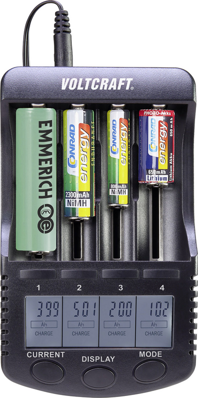 VOLTCRAFT Rundzellen-Ladegerät NiMH, NiCd, LiIon CC-2 Mignon (AA), Micro (AAA), Baby (C), Sub-C, 26650, 26500, 18650, 1 (VC-8066555) von VOLTCRAFT